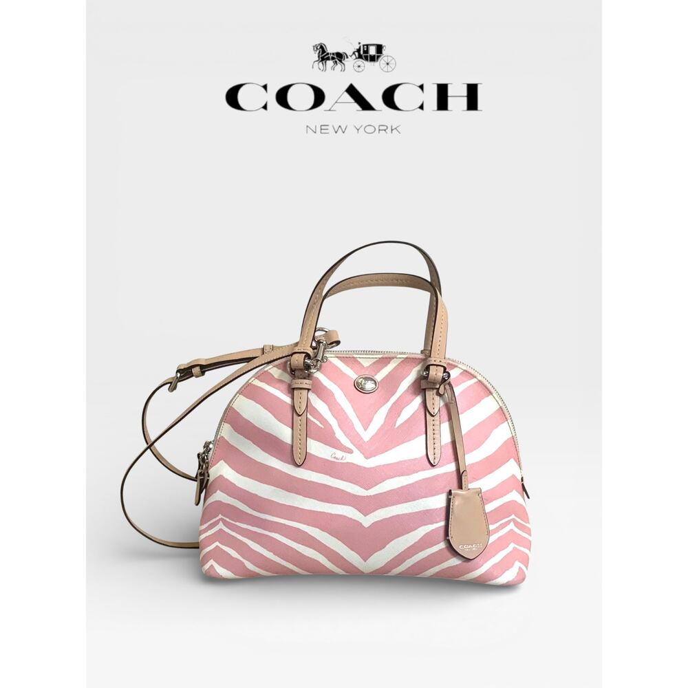 NIB Coach Peyton Silver/Pink Tulle Zebra Print Domed Hand Bag/Crossbody F33766